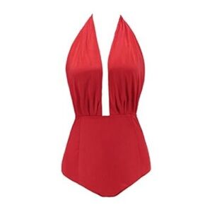 NWT Parici Sexy Red Plunging V-Neck One Piece Swimsuit Size M